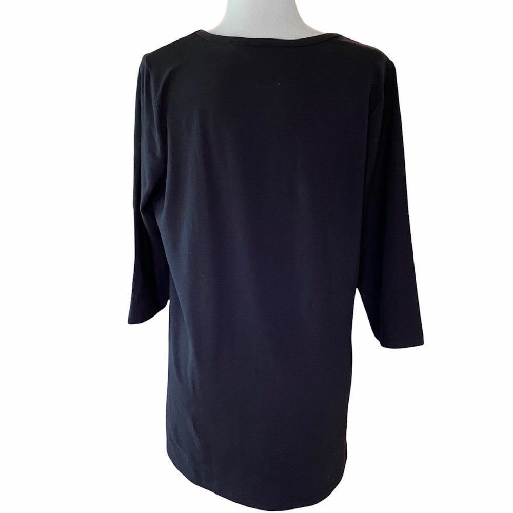 Susan Graver Style Black Top ¾ Length Sleeves Floral Embroidery SZ M - Picture 2 of 10